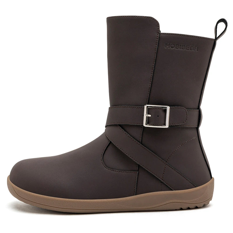 HOBIBEAR Wide Width Barefoot Boots Women Artificial Leather Mid-Top Ankle Boots Zero Drop Side Zipper Lightweight Walking Shoes