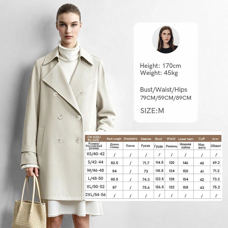 Amii 2026 Autumn New Commuter Lapel Collar Raglan Sleeve Double Breasted Mid Length Loose Women Trench Coat Outerwear 12623128