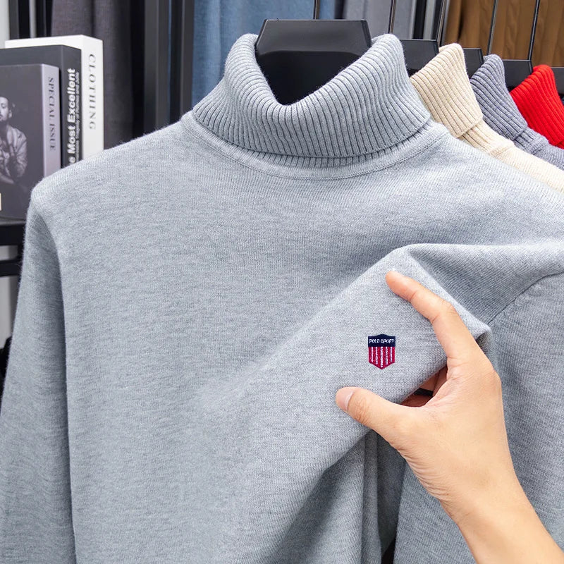 Best Seller Men Long-Sleeved Knitwear High Neck Letter Embroidery Autumn Winter New Comfort Pullover Leisure Versatile Men'sWear