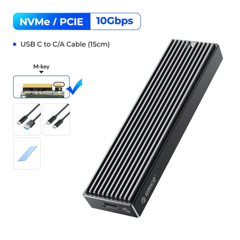 ORICO M.2 SSD NVMe Case USB3.2 Gen2 Type C 10Gbps PCIe SSD Case M.2 NVME SATA Enclosure Disk Box Tool Free SSD Aluminum Case