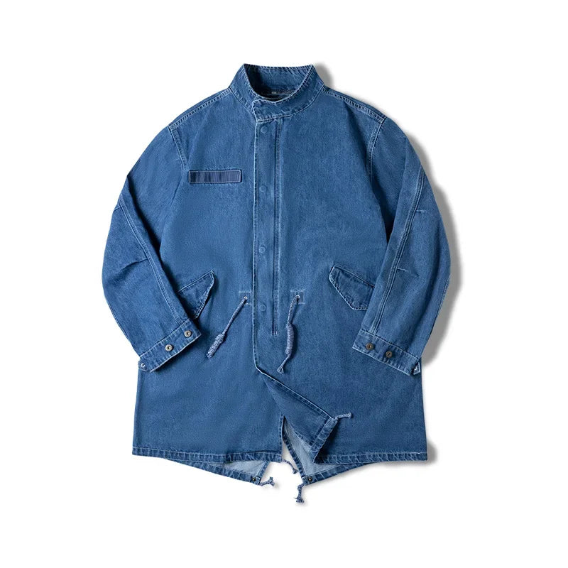 អាវធំ Maden Vintage M65 Denim Tail សម្រាប់បុរស អាវធំវែង Denim Fishtail Parka ក្រាស់ រដូវស្លឹកឈើជ្រុះ រដូវរងា ឆ្នាំ២០២២ ស្លៀក Denim បែប Retro ថ្មី