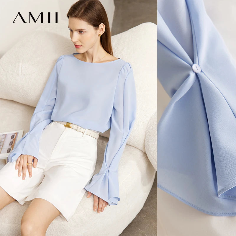 អាវស្រី AMII ឆើតឆាយសម្រាប់ស្ត្រី រដូវស្លឹកឈើជ្រុះថ្មីឆ្នាំ ២០២៦ កអាវវែងដៃវែង អាវក្រណាត់ chiffon ម៉ូដសម្រាប់ស្ត្រីការិយាល័យ 12541168