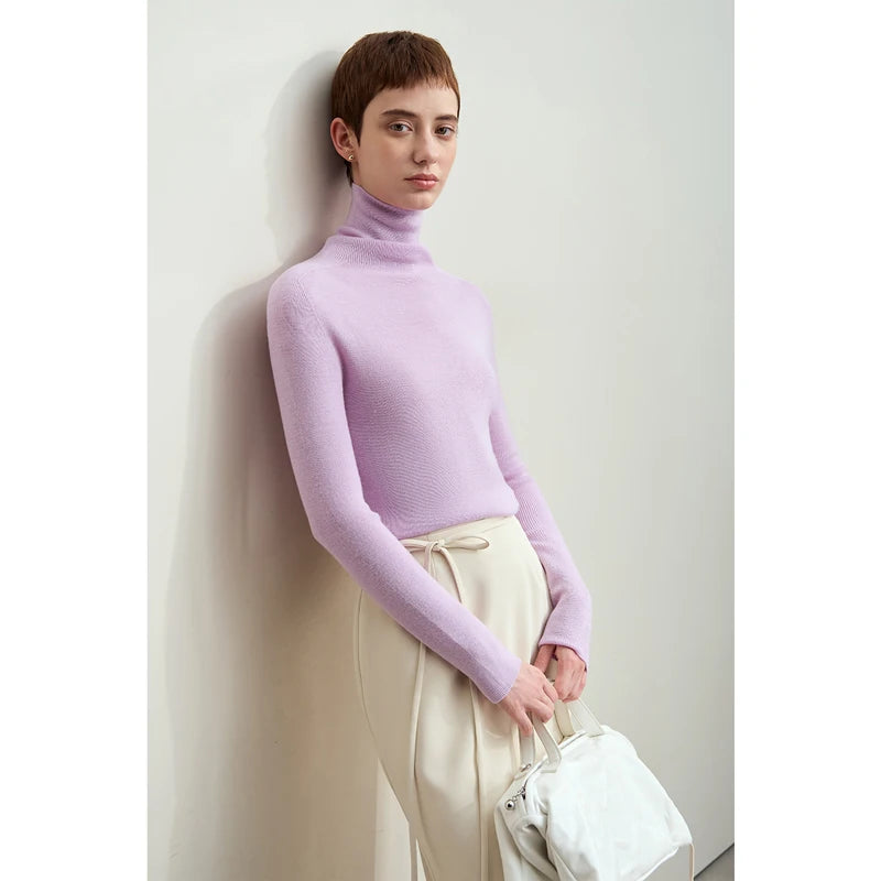 Amii Minimalism 2026 រដូវរងាថ្មី Turtleneck អាវប៉ាក់សម្រាប់ស្ត្រី Worsted Woolen Sweaters Casual Fashion Women Sweater 12423120
