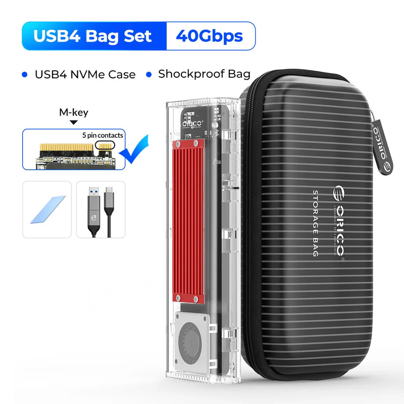 ORICO 40Gbps USB4 M.2 SSD Case with Cooling Fan M2 NVMe Case Enclosure Compatible with Thunderbolt 3 4 USB3.2 for MacBook Pro
