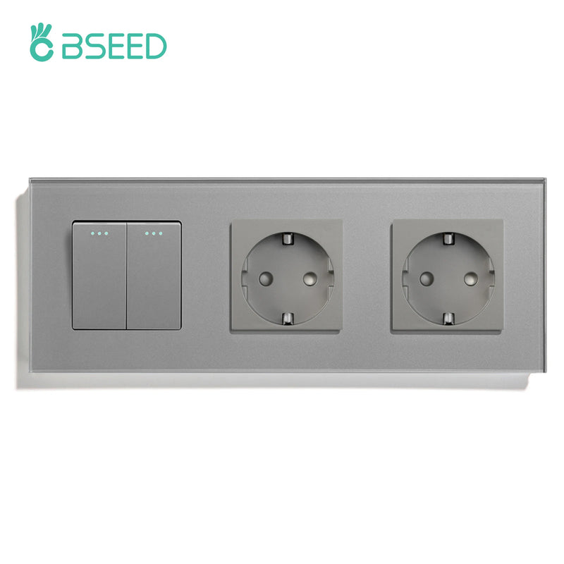 BSEED Mechanical Wall Button Switch 1/2/3Gang 1Way With Wall Power Socket Glass Frame USB Type-C Charge Port Home Improvement