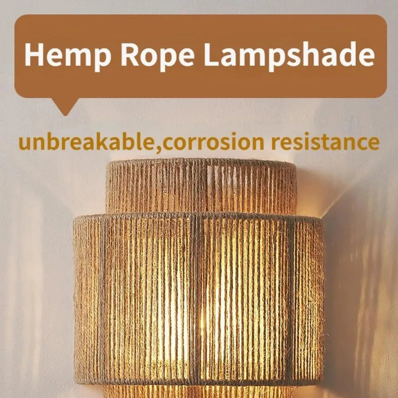 JOYINLED Boho Hand Woven Wall Lamp E27 Hemp Rope Wall Sconces For Bedroom Bathroom Living Room Hallway Vanity Wall Light Fixture