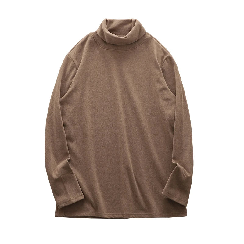 DUKEEN Dralon Fabric Long Sleeve T Shirts for Men 2025 Autumn and Winter Thick Fleece Warm Turtlenneck Solid Color Undershirts