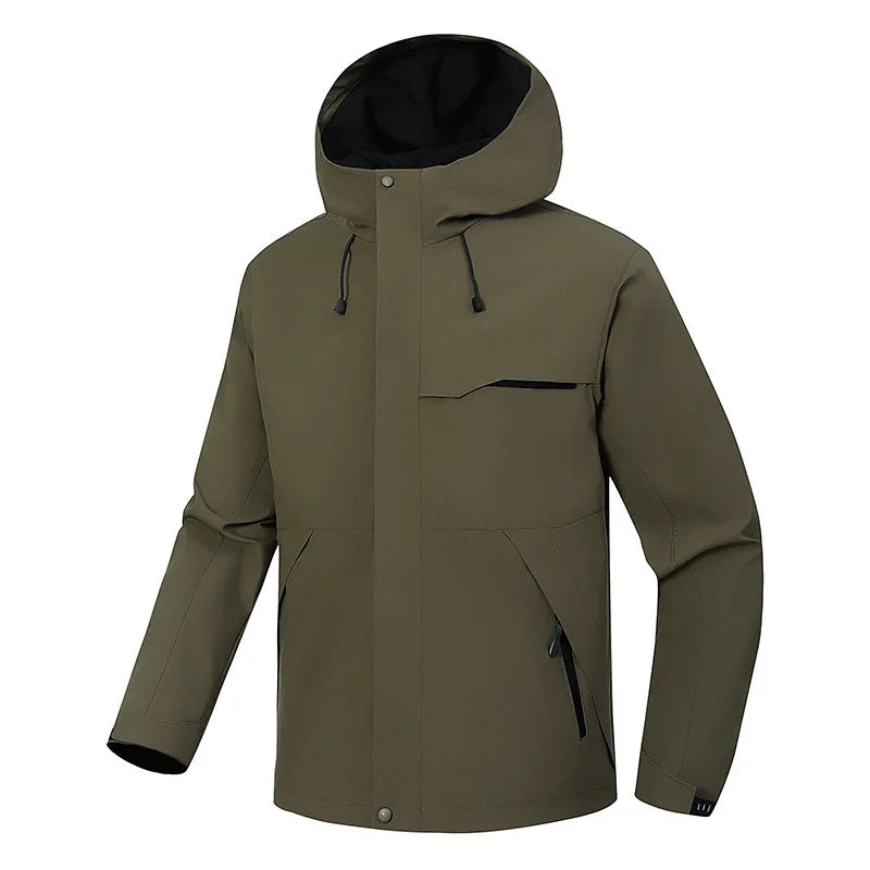 2026 Spring New Arrival Men's Long-Sleeve Hooded Jacket, Zip-Up Windbreaker, Available in Gray, Green, Black, and Blue.