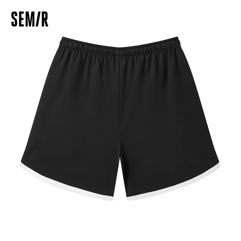 Semir Homewear Women Light Sporty Style Pure Cotton Shorts Summer Loose Sleep Pants Outerwear Narrow Waist Retro Color Block