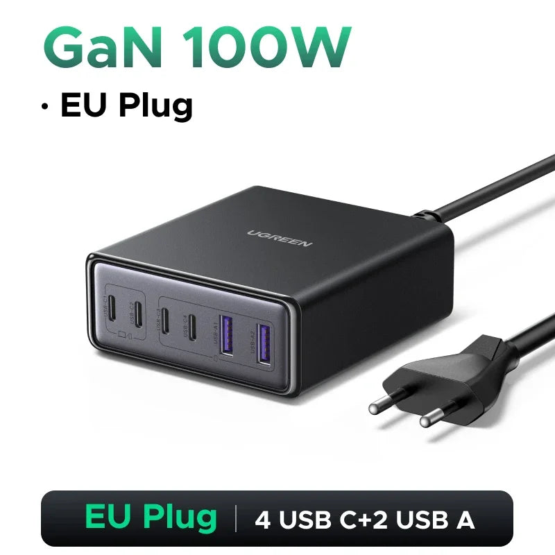 UGREEN 65W GaN Charger 5 IN 1 Desktop Charging Station PPS QC4.0 PD3.0 For iPhone 18 17 16 Pro Xiaomi Samsung Tablet Macbook Air