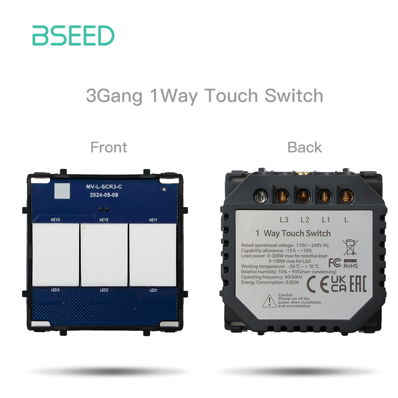 BSEED Touch Light Switch 1/2/3Gang Dimmer Switch Function Parts Glass Panel Gray EU Wall Socket Plug DIY Free Combination