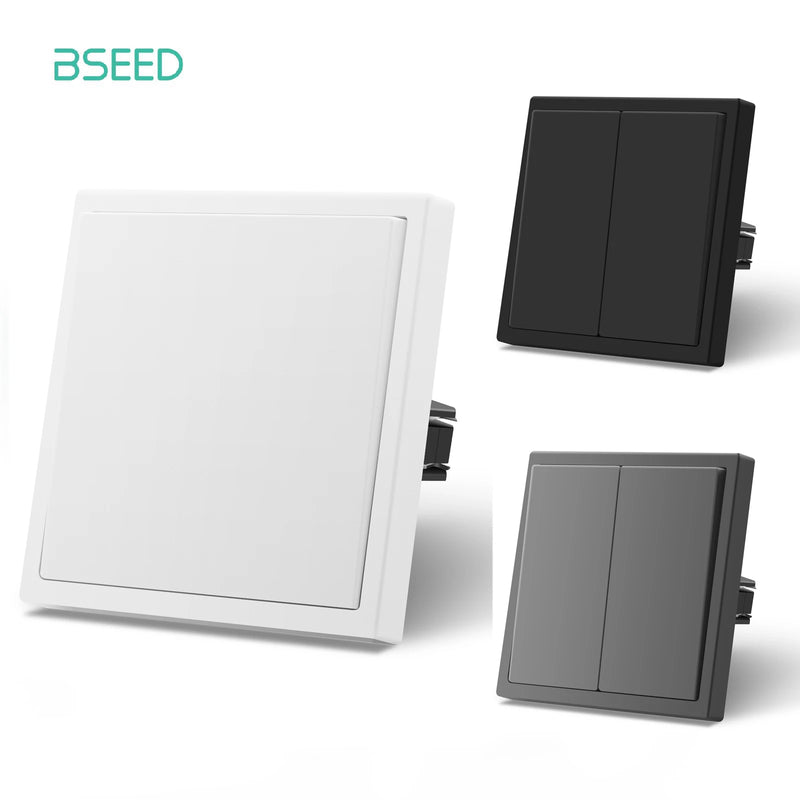 BSEED Mechanical Button Switch 1/2Gang 1Way Wall Light Switch On/Off Wall Switch Plastic Frame 80*80mm Switch