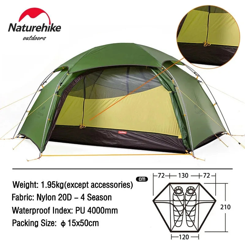 Naturehike Cloud Peak Tent Ultralight Waterproof 2 Person Backpacking Tent Portable Outdoor Hiking Beach 4 Season Camping Tent