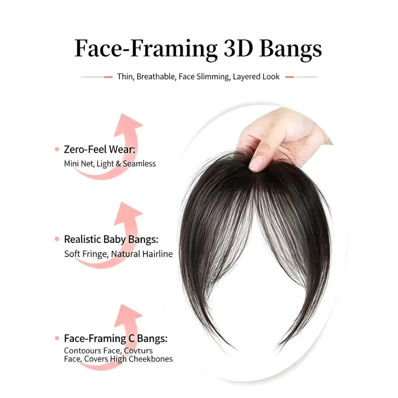 3D Face‑Framing Air Bangs Wig Piece Synthetic Hair Invisible Clip‑In Bangs For Women High‑Crown Hairpiece Cover Receding Hairlin