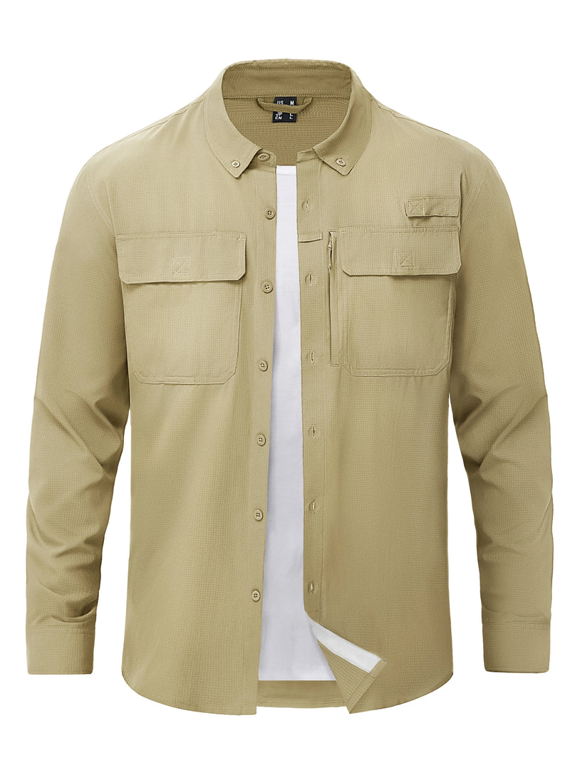 TACVASEN Button Down Fishing Shirts Mens UPF 50+ Quick Dry Long Sleeve Breathable Shirts Outdoor Work UV Sun Protection Shirts