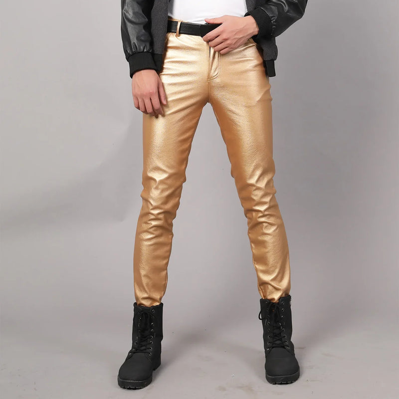 2026 New  Men's Black PU Pants, Fashion Slim Popular Bar Leather Trousers , Asian Size 28-40, Red Blue Orange Pant.
