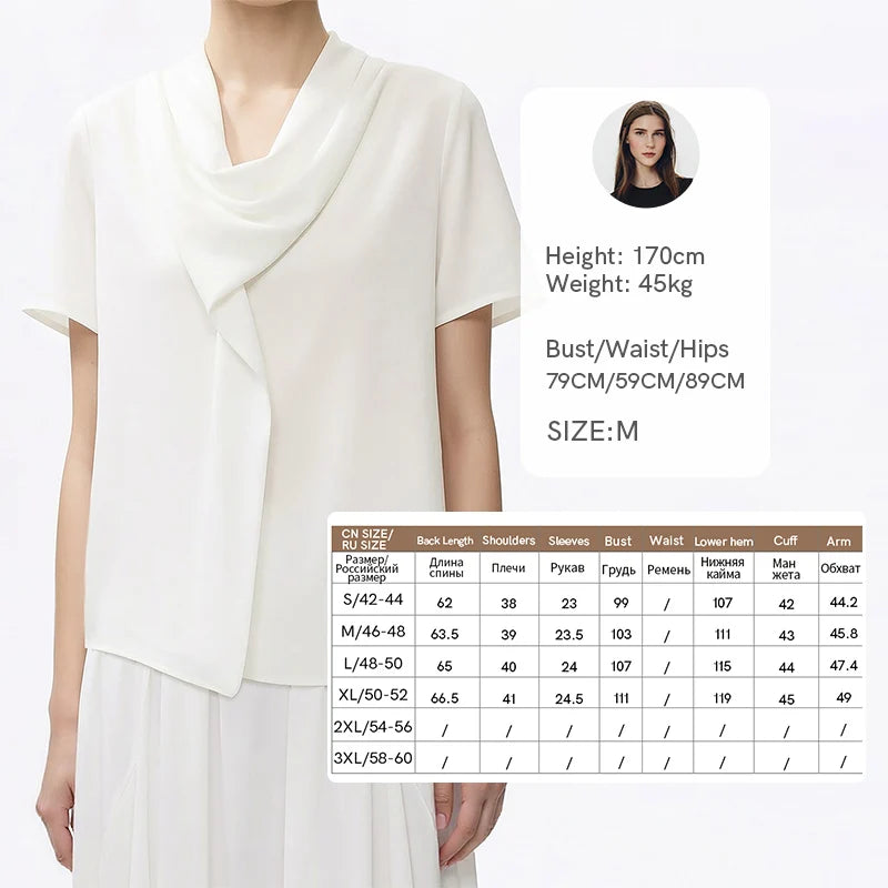 Amii Woman Blouses 2026 Summer New Cowl Neck Short Sleeve Elegant Chiffon Top Flowy Loose Fit Office Shirts & Blouses 12612017
