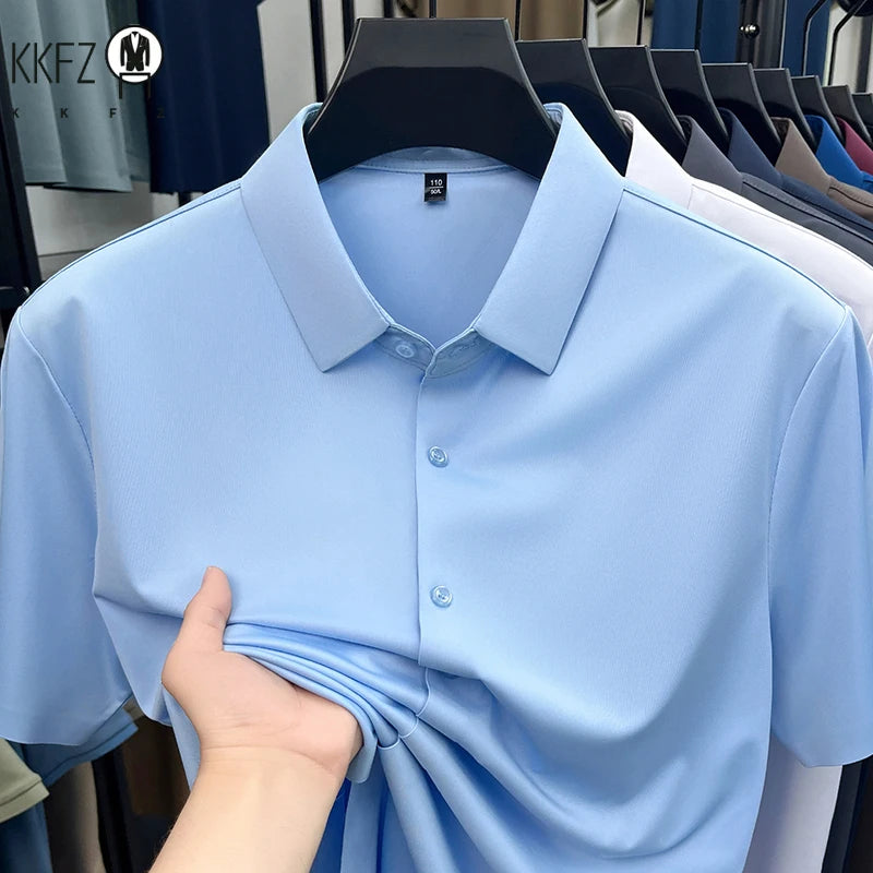 Mens Casual Short Sleeve Button Down Shirt Ice Silk Lightweight Breathable Wrinkle Resistant Summer Top