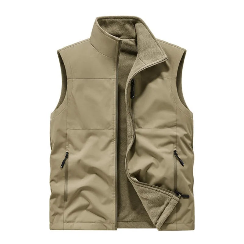 6XL Autumn and Winter double-sided wear with fleece zipper and multi-pocket outdoor workwear warm vest custom logo text