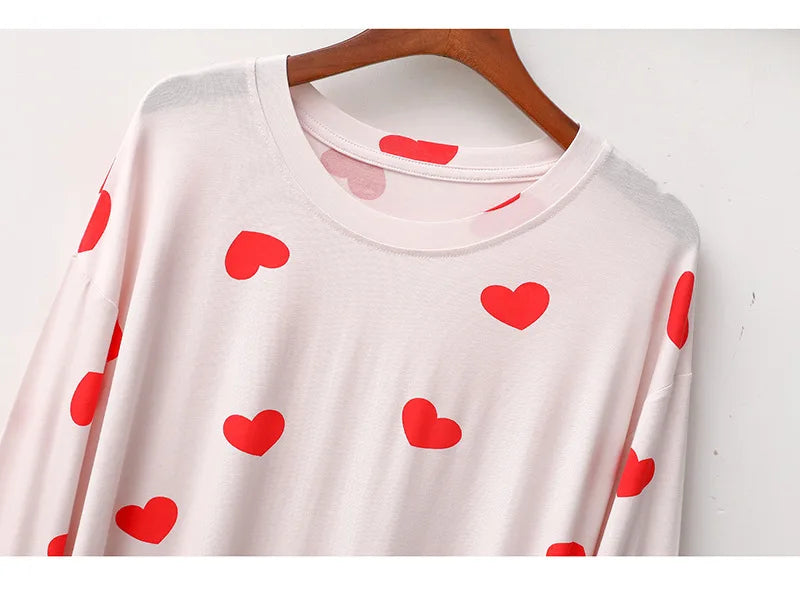 Modal Long-sleeved Women Nightgown Sweet Heart Ladies Room Wear Home Clothes Loose Comfortable Night Dress Lounge Nightshirt
