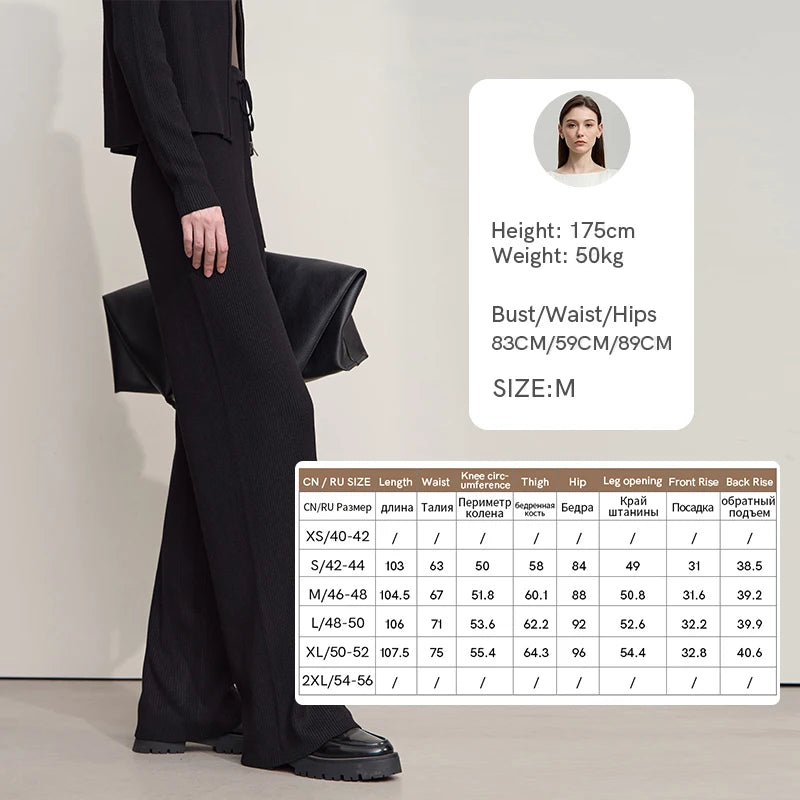 AMII Cardigan for Women 2026 Autumn New Minimalist Commuter Embroidery Versatile Slim Knitting Casual Wide-leg Trousers 12543128