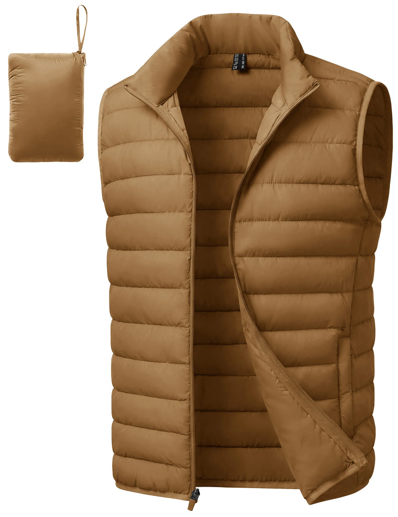 TACVASEN Men's Winter Lightweight Packable Warm Puffer Vest Nylon Waterproof Windproof Outerwear with 4 Zipper Pocket for Hiking