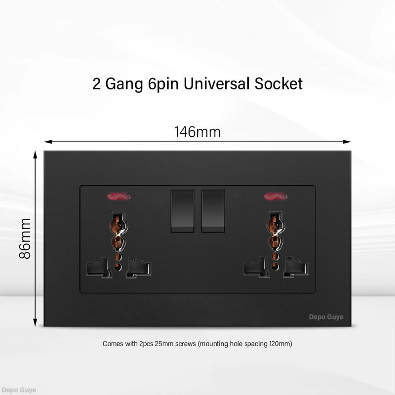 Black UK 13A Wall Socket with USB Type C 18W Quick Charge Plug Socket,Universal Wall power outlet 220V Electrical Light Switch