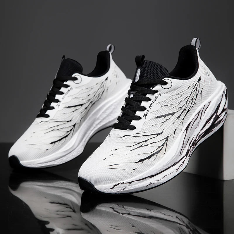 Mens Running Shoes Couples Breathable Mesh Lace-up Thick Sole Flat Comfortable Outdoor Casual Sneakers Trendy Tennis Shoes Man