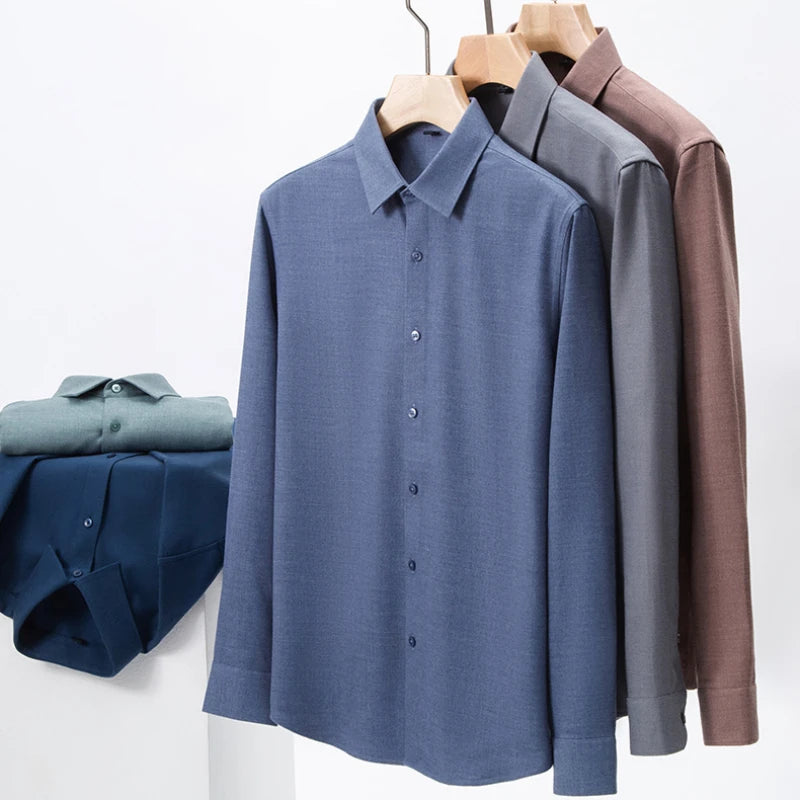 Autumn and Winter Men's Clothing Wool Shirt Square Collar Youth Business Casual Business Gentleman Slim Fit Business Shirt