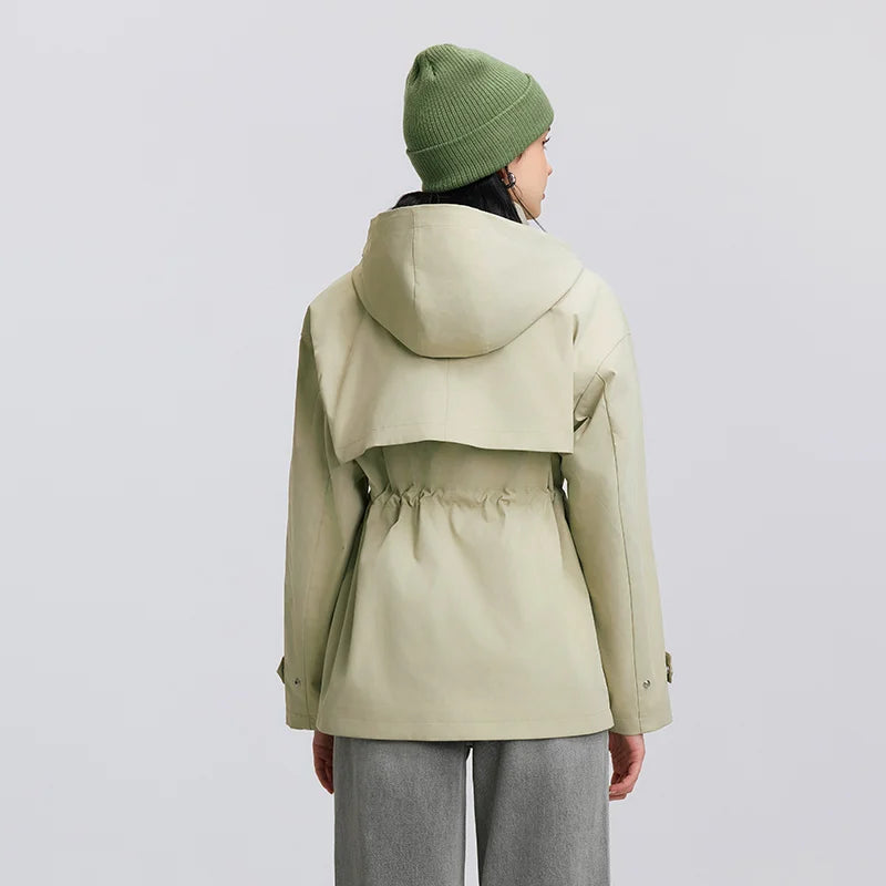 Semir Commute Jacket Women Spring Mid Length Hooded Drop Shoulder Waist Cinched Windproof Waterproof Stain-Resistant Top