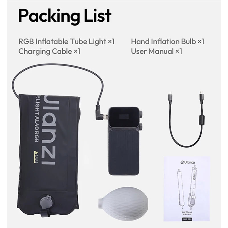 អំពូលភ្លើង Ulanzi AL40 40W RGB ដែលអាចបំប៉ោងបានដោយដៃ 1800-10000K ដំបងម៉ាញេទិក ភ្លើងវីដេអូ 4500mAh ការគ្រប់គ្រងកម្មវិធីសម្រាប់ Vlog Liv