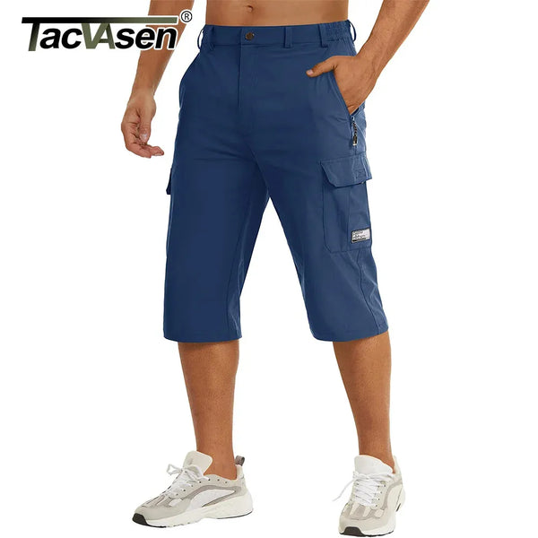 TACVASEN Summer Quick Dry 3/4 Capri Pants Men's Casual Multi-Pockets Lightweight Shorts Outdoor Hiking Cargo Nylon Pants Workout
