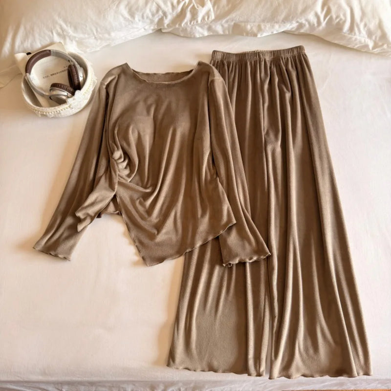 2 Piece Chest Pad Pyjama Set Women Pajama Soft Comfortable Spring Autumn Long-Sleeved Sleepwear for Ladies Homewear Pijama