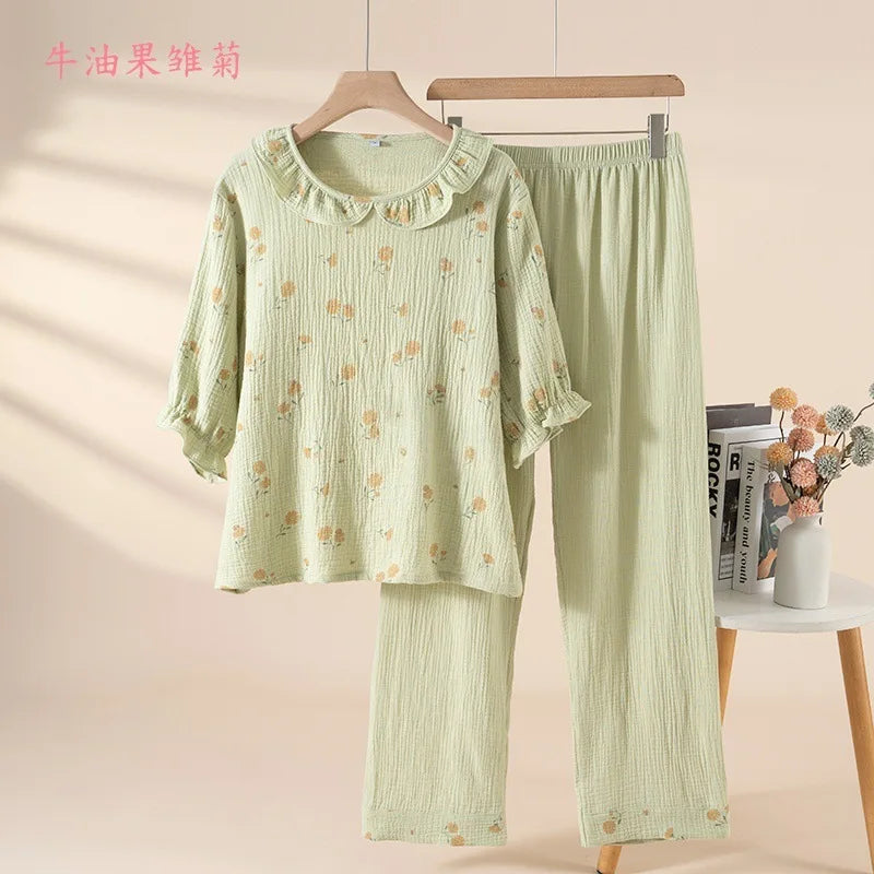 Summer Wear Pajamas for Woman Home Set Female Three-quarter Sleeve Loungewear Sleepwear Women's Cotton Comfort for Homewear