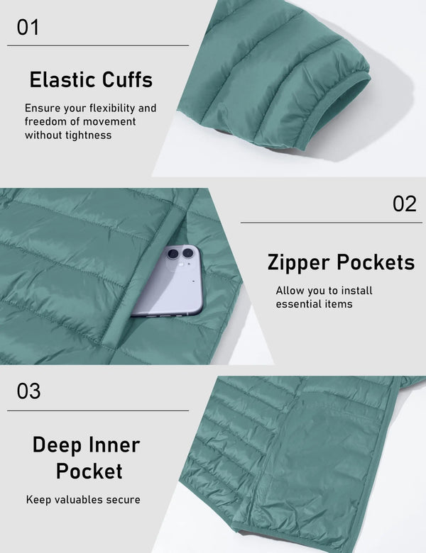 TACVASEN Mens Winter Quilted Puffer Jackets Lightweight Padding Waterproof Jackets Hooded Insulated Warm Outdoor Work Male Coats