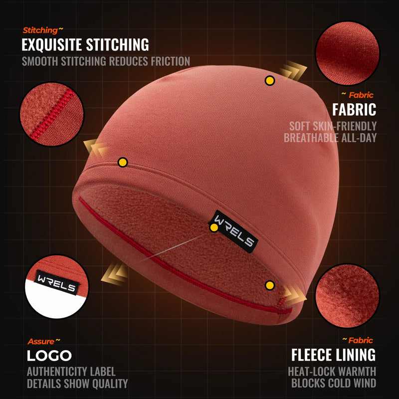 WRELS Skull Cap Fleece Warm Beanie Windproof Elastic Sweat Wicking Helmet Liner Anti Cold Skiing Running Men Women Winter Cap
