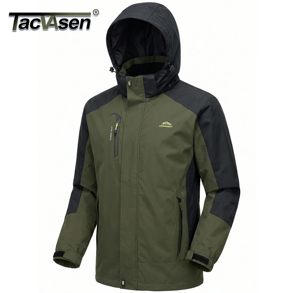 TACVASEN Outdoor Hiking Jacket Windbreaker Men's Hooded Trekking Coat Waterproof Mountain Work Outer Shell  Outwear with Pocket
