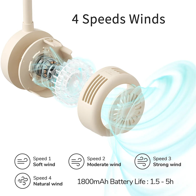 JISULIFE USB Portable Neck Fan 360°Adjustable Bladeless Neck Fan USB Rechargeable Flexible Hose Hands Free Fan Around Neck