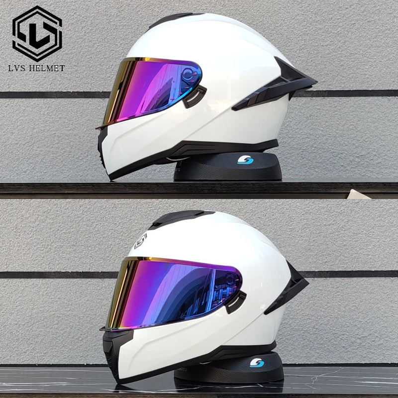 Motorcycle Full Face Motorcycle Helmet Riding Big Spoiler Unisex Helmet Casque DOT Approved Original LVS Bright Black Helmet