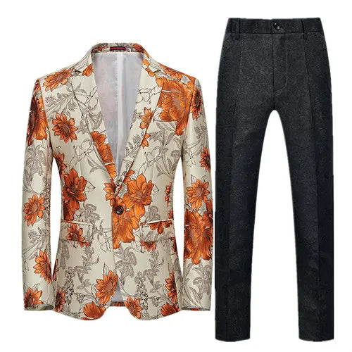 2026 Men's Blue Embroidered Two-Piece, Red Slim Fit Suit Jacket and Trousers Red Green Blazers Coat with Pants, Asian Size 6XL