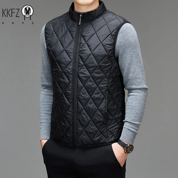 Outdoor Style Mens Quilted Vest Stand Collar Zip Up Light Padded Gilet Warm Sleeveless Waistcoat Winter Layering Top