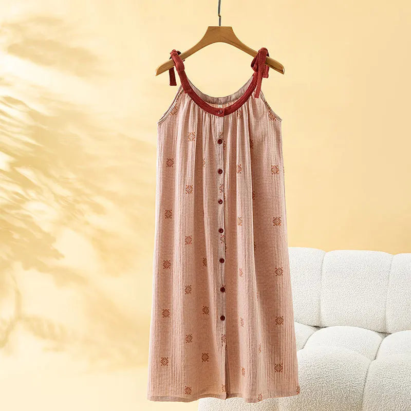 Retro Floral Women's Cotton Nightie Sleeveless Nightdress Nightgown Woman Night Clothes New Thin Summer Pajamas Dress Sleepwear