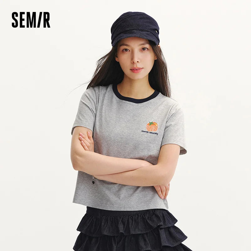 Semir Womens Tshirt 2026 Short Pattern Embroidered Antibacterial Moisture Wicking Quick Dry Casual Soft