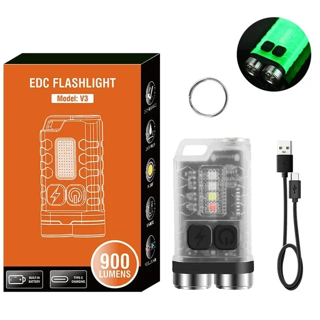 ភ្លើងពិល EDC V3/V10 ភ្លើងសោរប្រភេទ C អាចសាកបាន ភ្លើងពិលតូចភ្លឺខ្លាំង ជាមួយមេដែក UV សម្រាប់បោះតង់ ចង្កៀងហោប៉ៅ