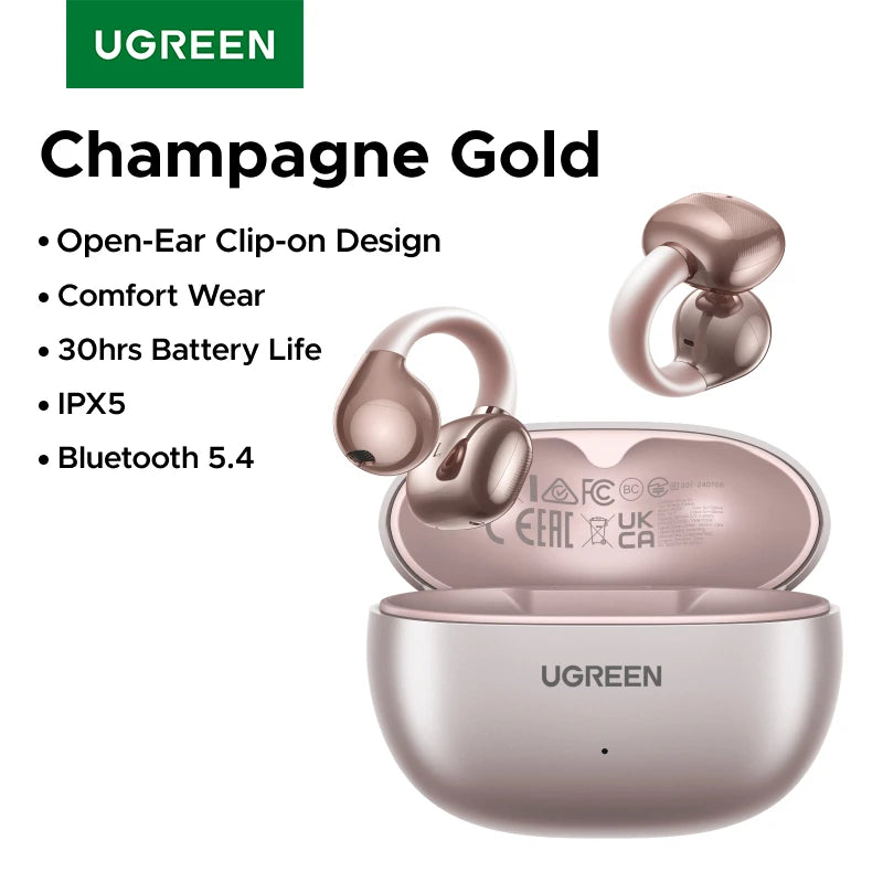 UGREEN Open Ear Clip Wireless Earbuds Bluetooth Sports Earphones Headphones in Mic with Earhooks & Ear Hook