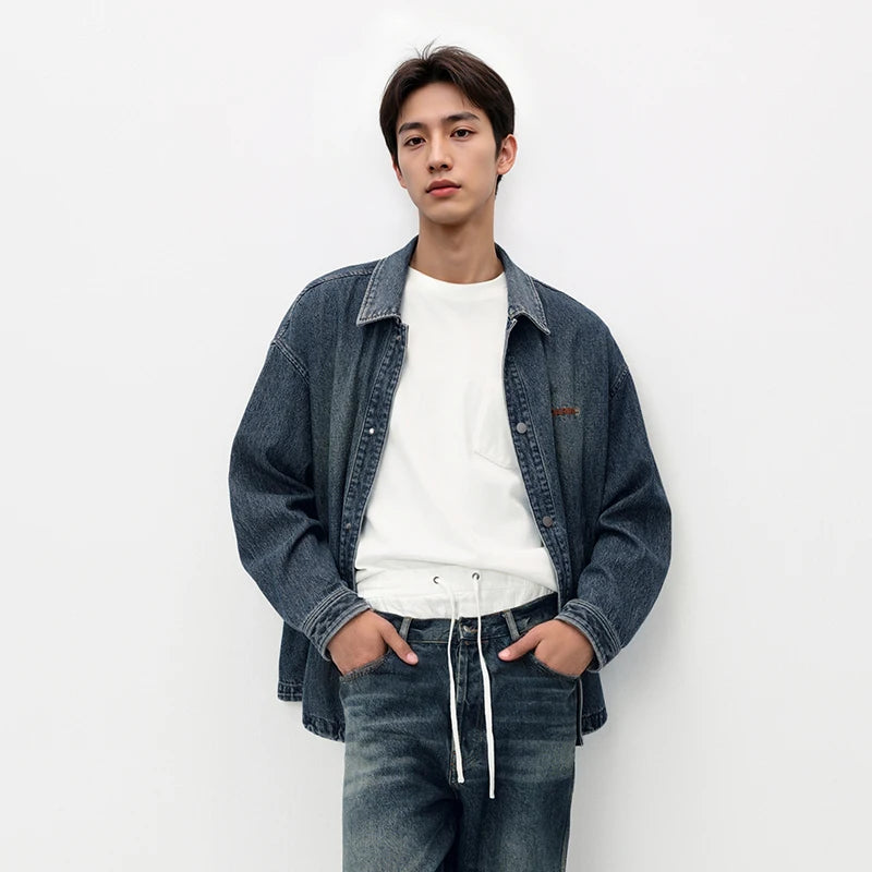 Semir Men Jacket Denim Coach Style Loose Lapel Retro Classic 2026 Autumn Textured Fabric Casual Outerwear Daily Layer