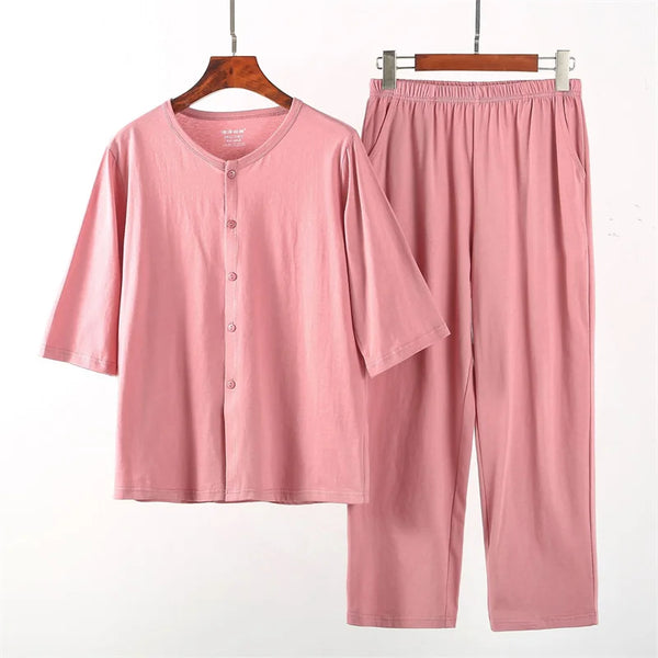 ឈុតខោដៃអាវ 3/4 ទំហំ 2XL-6XL ថ្មី 100% កប្បាស pajamas សម្រាប់ស្ត្រី ទំហំធំ សម្លៀកបំពាក់សម្រាប់ពាក់នៅផ្ទះ និទាឃរដូវ រដូវស្លឹកឈើជ្រុះ pajamas សម្រាប់រដូវផ្ការីក