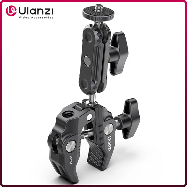 ក្លីបដែក Ulanzi ជាមួយដៃវេទមន្តក្បាលបាល់ពីរសម្រាប់កាមេរ៉ាពន្លឺមីក្រូហ្វូនវីដេអូម៉ូនីទ័រក្លីបខ្សែ 1/4 3/8 សម្រាប់ទំពក់ដំបង