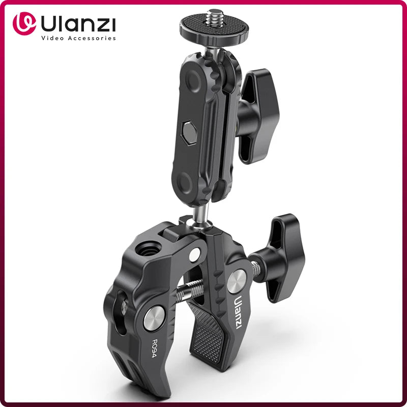 ក្លីបដែក Ulanzi ជាមួយដៃវេទមន្តក្បាលបាល់ពីរសម្រាប់កាមេរ៉ាពន្លឺមីក្រូហ្វូនវីដេអូម៉ូនីទ័រក្លីបខ្សែ 1/4 3/8 សម្រាប់ទំពក់ដំបង