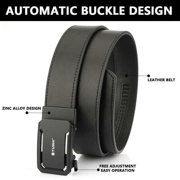 TUSHI New Fashion Men's Belt Men's Genuine Military Leather Belt Automatic Buckle Ratchet Tactical Belt Random Adjustment Girdle